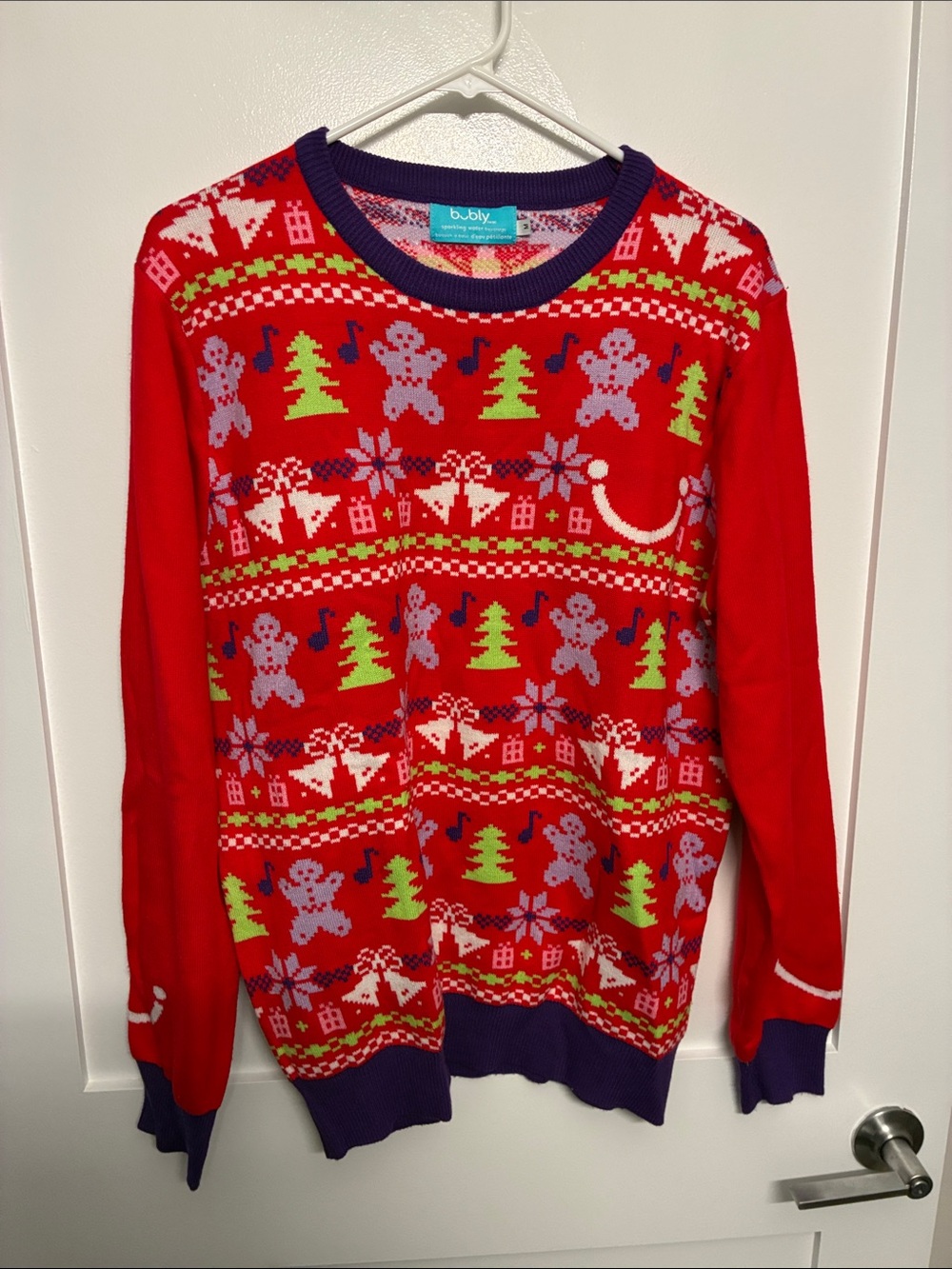 Bubly Ugly Christmas Sweater Holiday Gingerbread Red Purple Size M